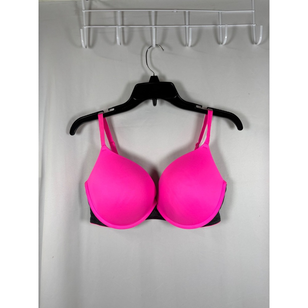 PINK Victoria's Secret Wear Everywhere Push Up Bra Neon Pink Grey 36DD